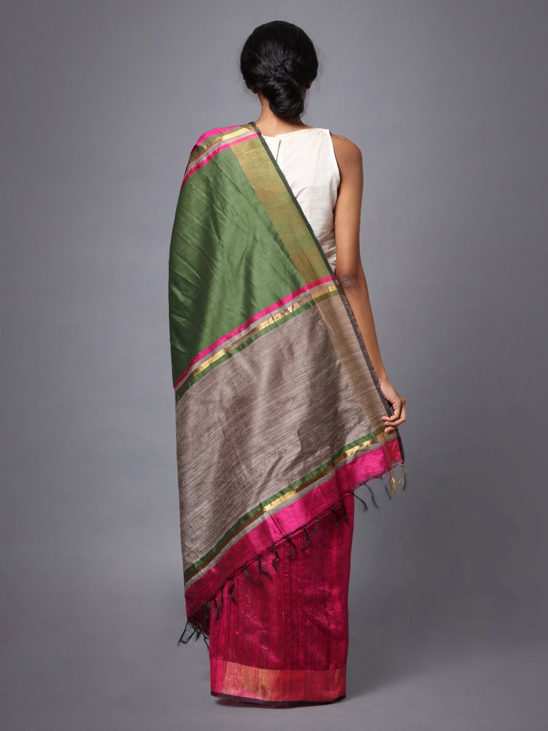 Magenta pink handloom tussar silk saree