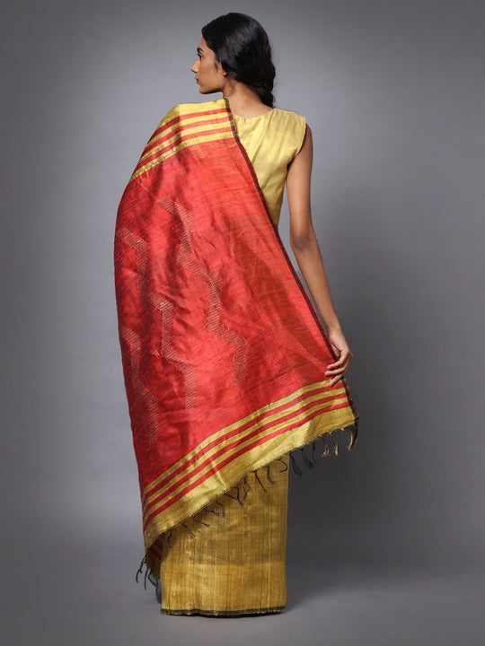 Golden handloom tussar silk saree