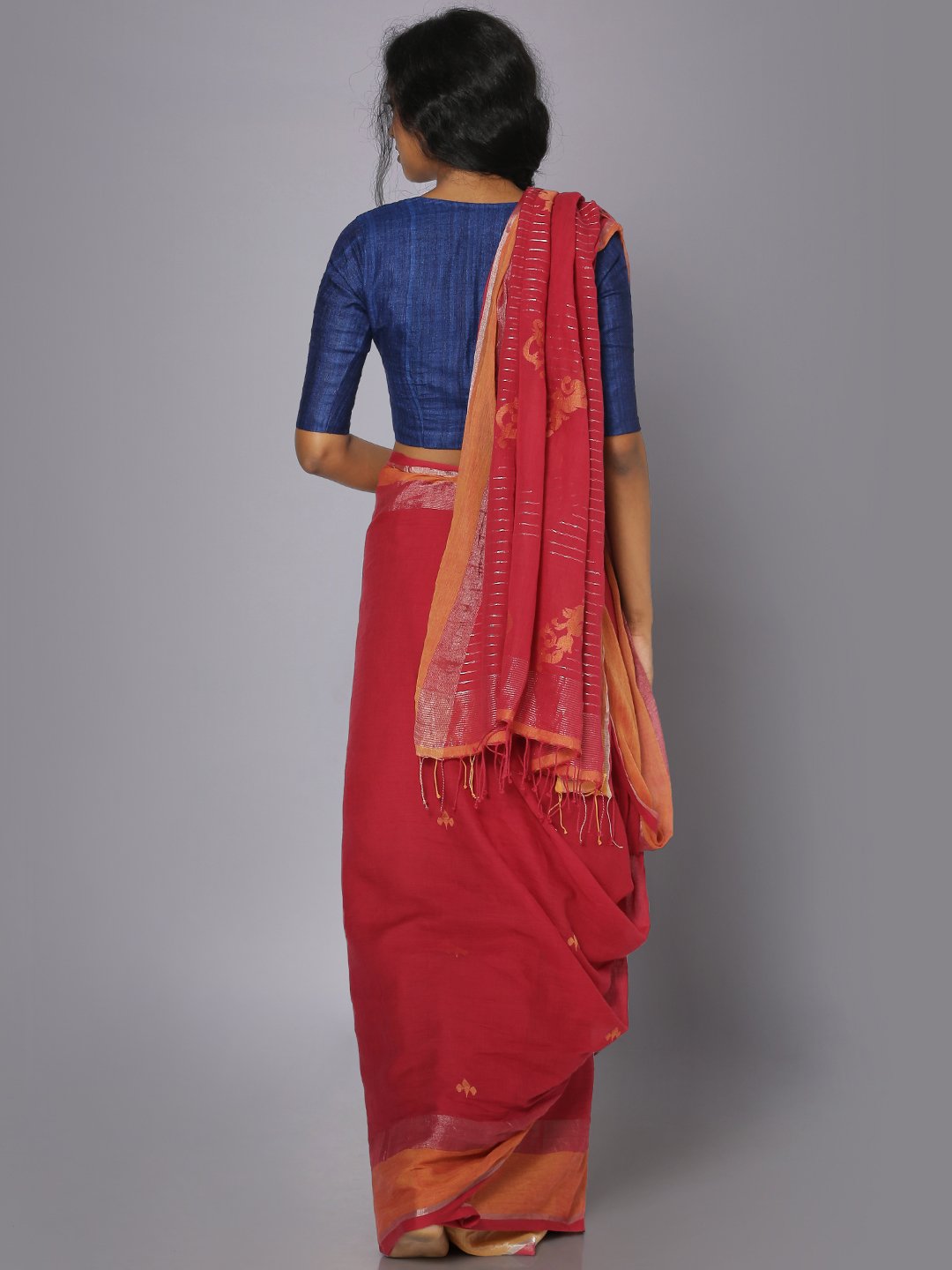 Red muslin jamdani saree