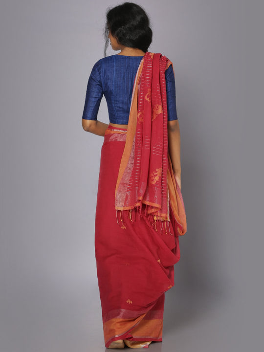 Red muslin jamdani saree