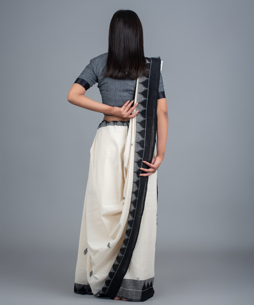 White black handwoven cotton kotpad saree