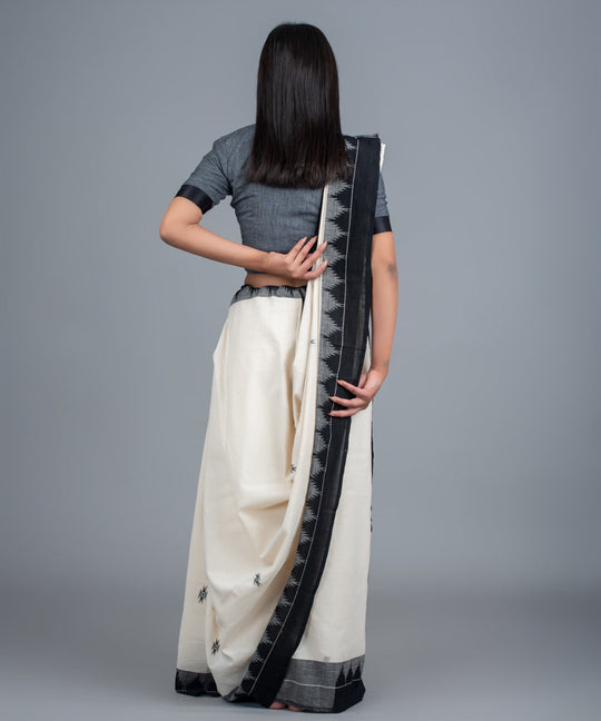 White black handwoven cotton kotpad saree