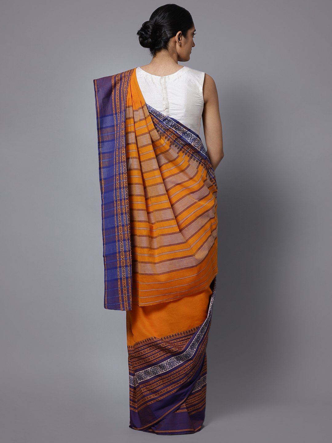 Orange handloom cotton bengal saree