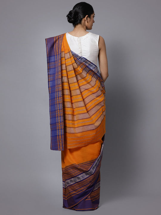 Orange handloom cotton bengal saree