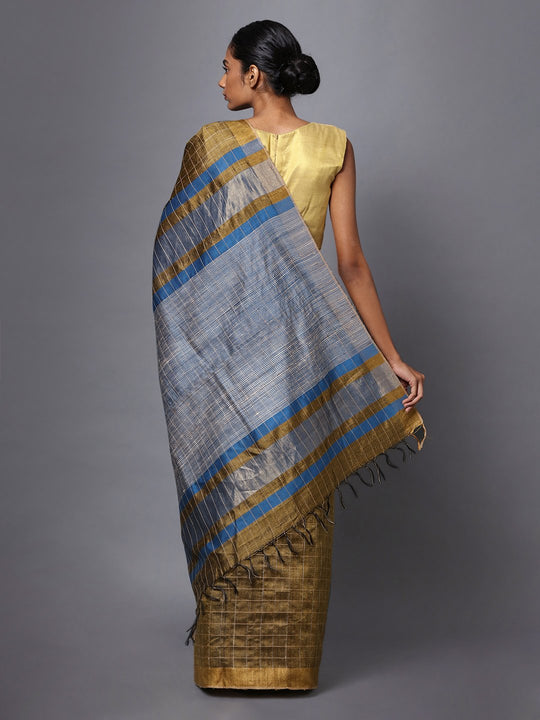 Handloom golden brown tussar silk saree