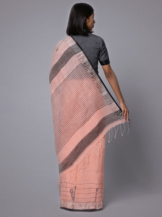 Light orange linen handloom saree