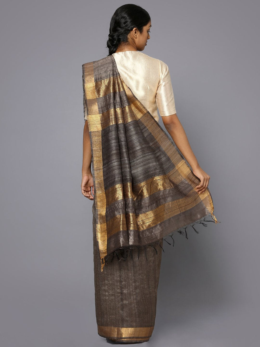 Copperish grey tussar silk saree