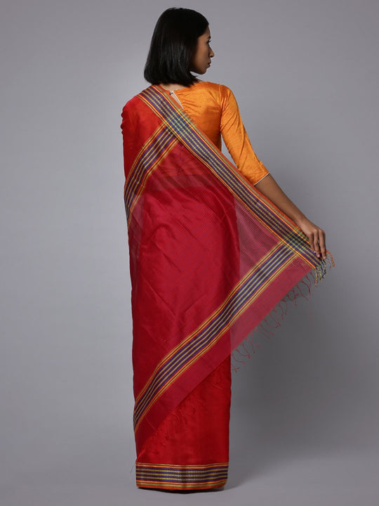Red handloom maheshwari cotton silk saree