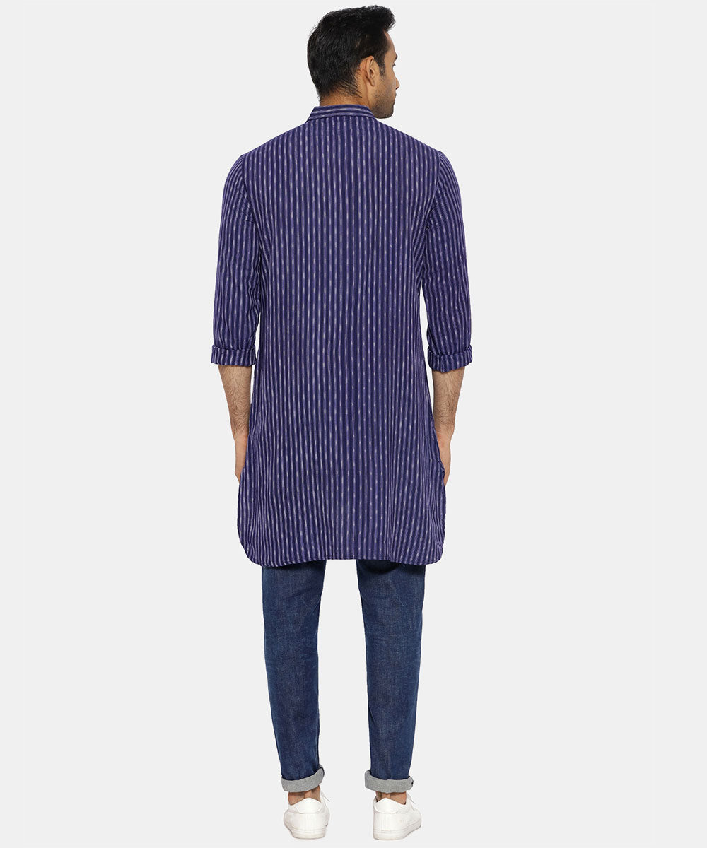 Indigo blue high-low ikat kurta