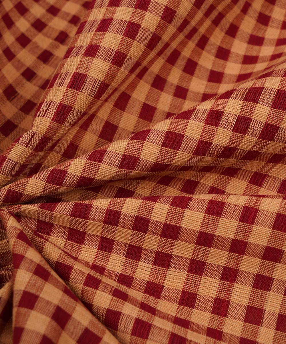 2.5m Maroon white hand woven checks cotton mangalgiri kurta material
