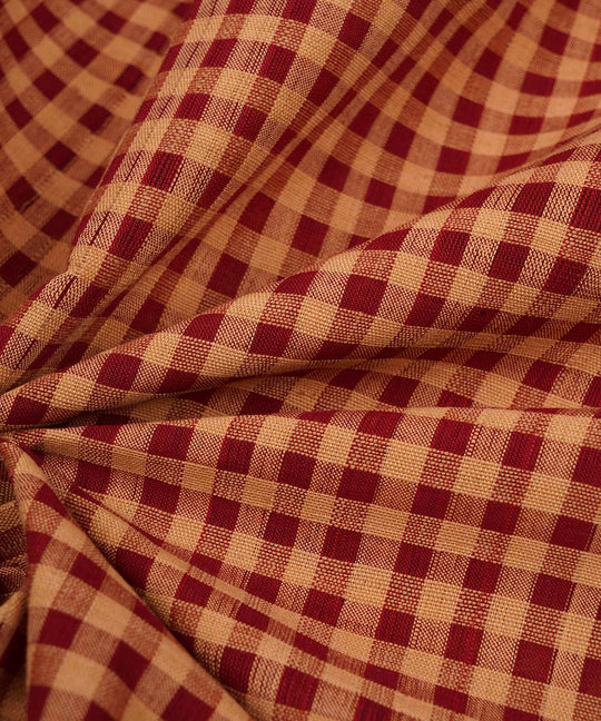 2.5m Maroon white hand woven checks cotton mangalgiri kurta material