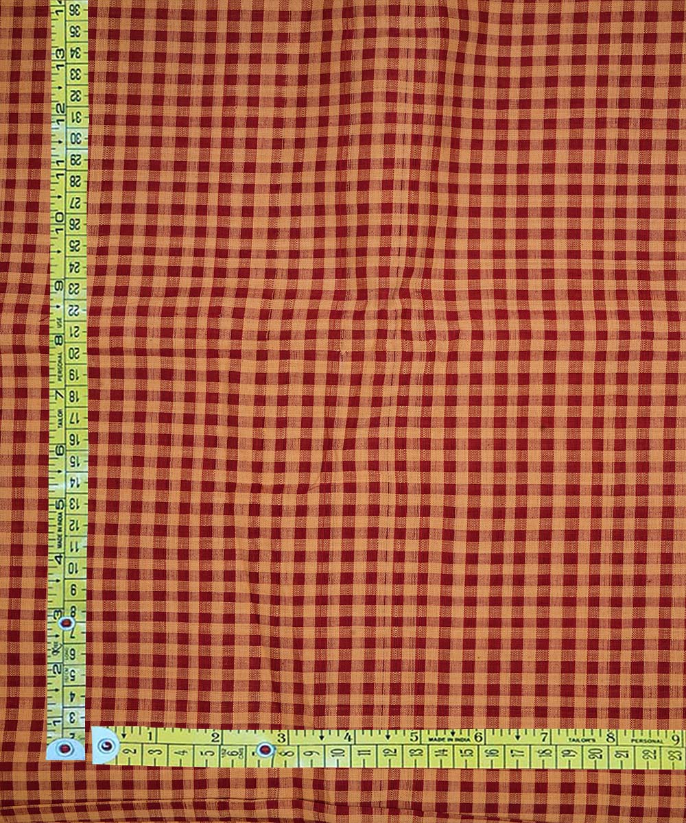 2.5m Maroon white hand woven checks cotton mangalgiri kurta material