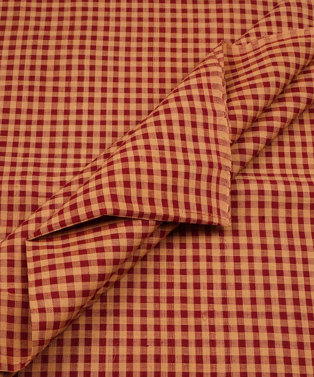 2.5m Maroon white hand woven checks cotton mangalgiri kurta material