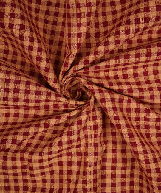 2.5m Maroon white hand woven checks cotton mangalgiri kurta material