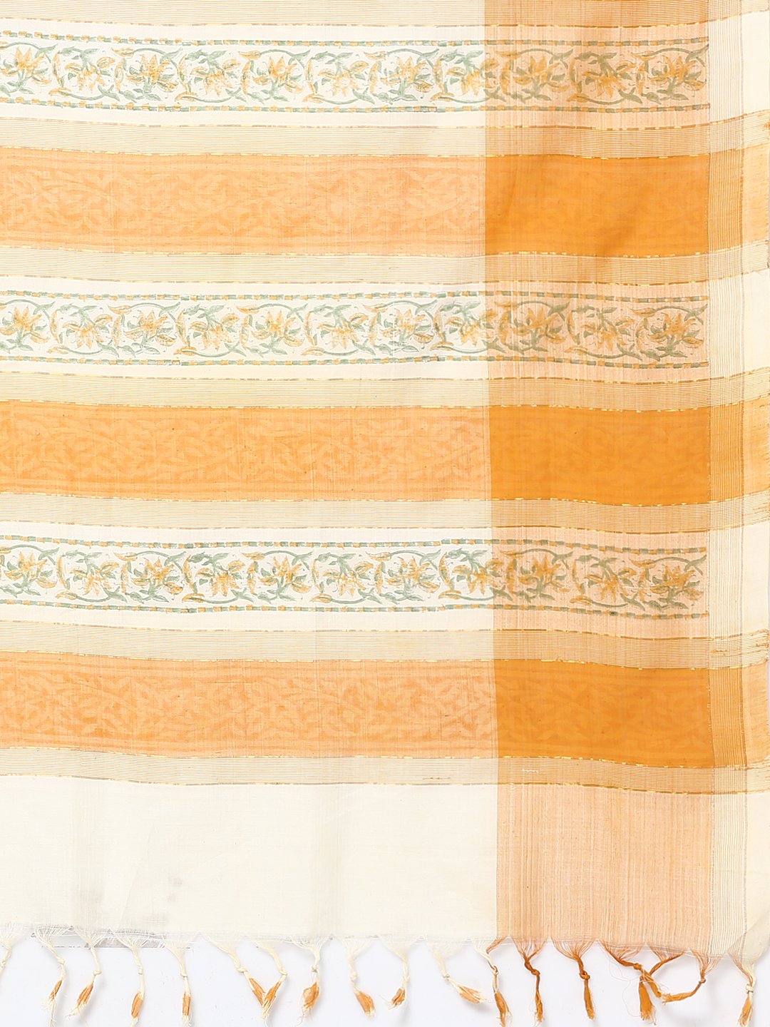 White block print cotton saree