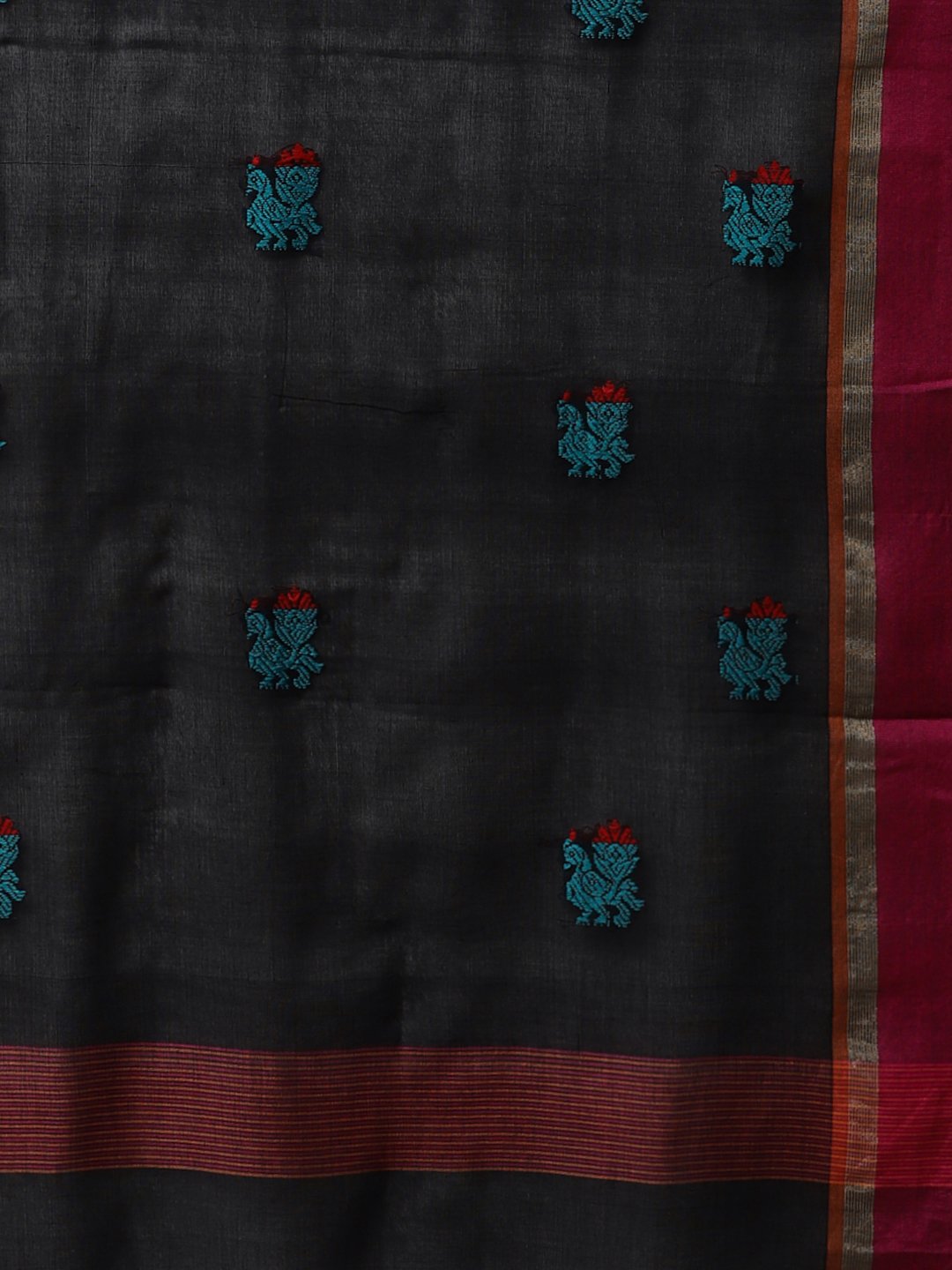 Black phulia jamdani handloom cotton saree