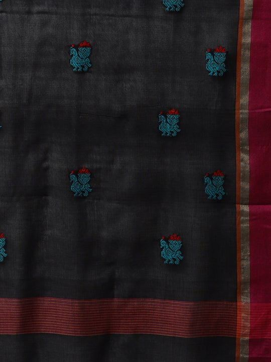 Black phulia jamdani handloom cotton saree