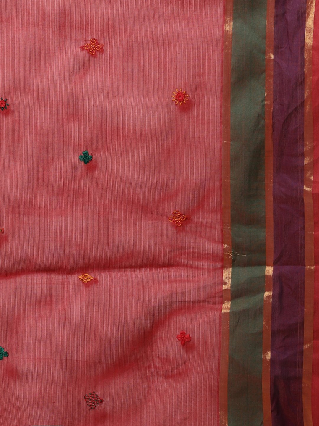 Red hand embroidery cotton saree