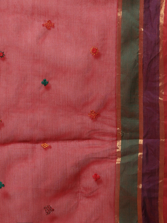 Red hand embroidery cotton saree