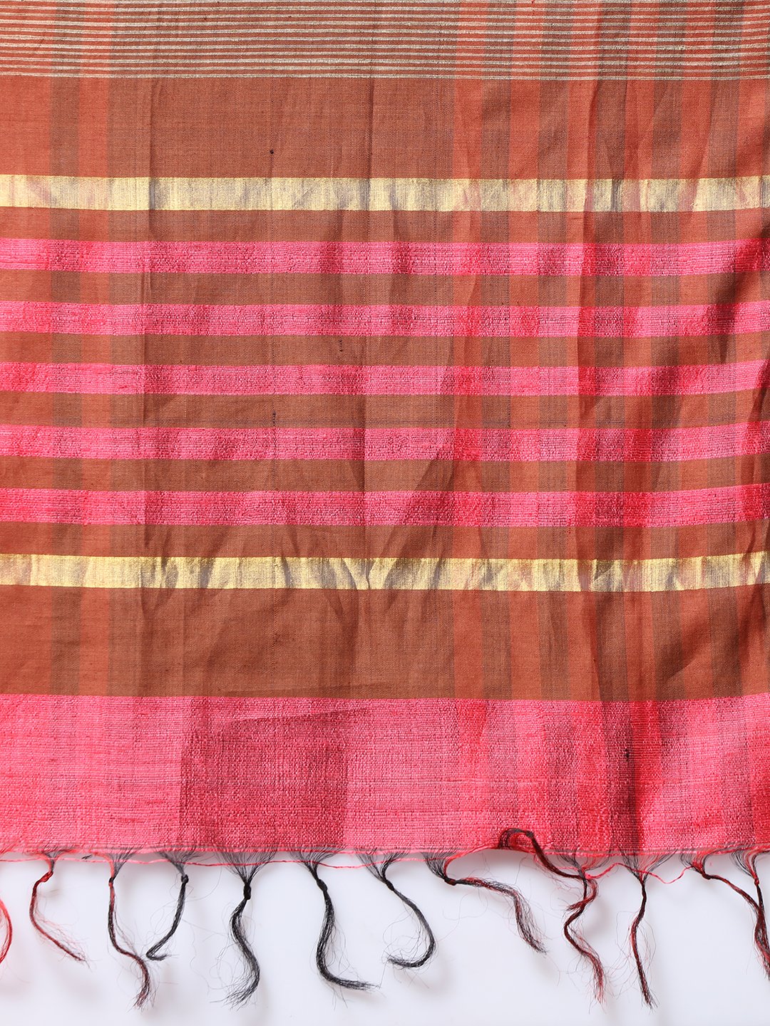 Pink red handloom tussar silk saree
