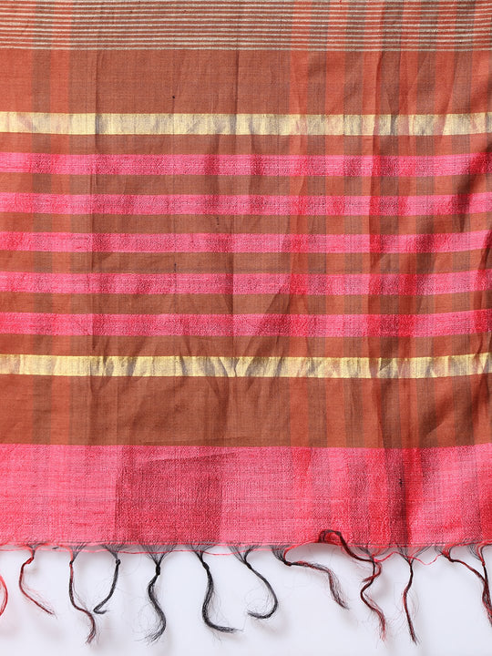 Pink red handloom tussar silk saree
