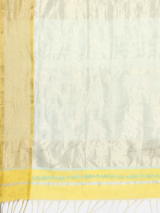 Yellow silk cotton printed maheshwari saree
