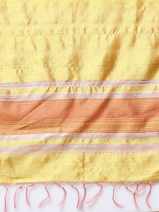 Golden cream handloom tussar silk saree