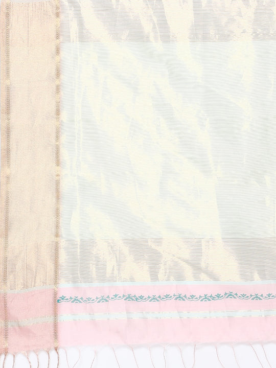 Pink silk cotton printed maheshwari saree