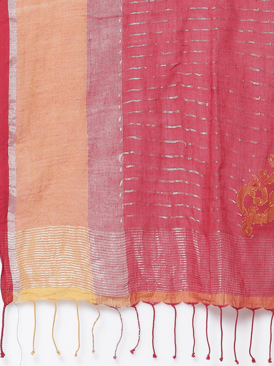 Red muslin jamdani saree