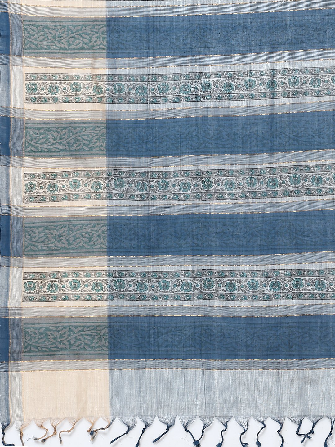 Powder blue block print cotton saree
