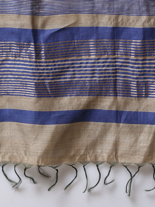 Grey beige handloom tussar silk saree
