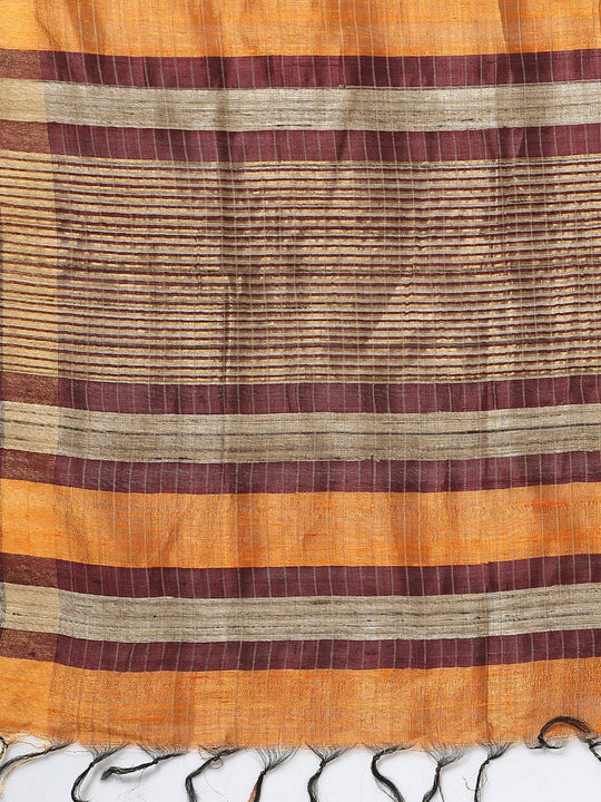 Orange tussar silk saree