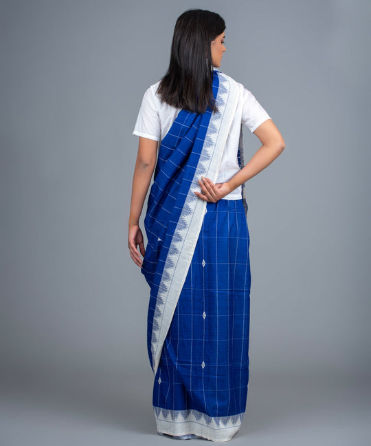 Blue white handwoven cotton kotpad saree