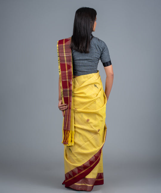Yellow handwoven cotton kotpad saree