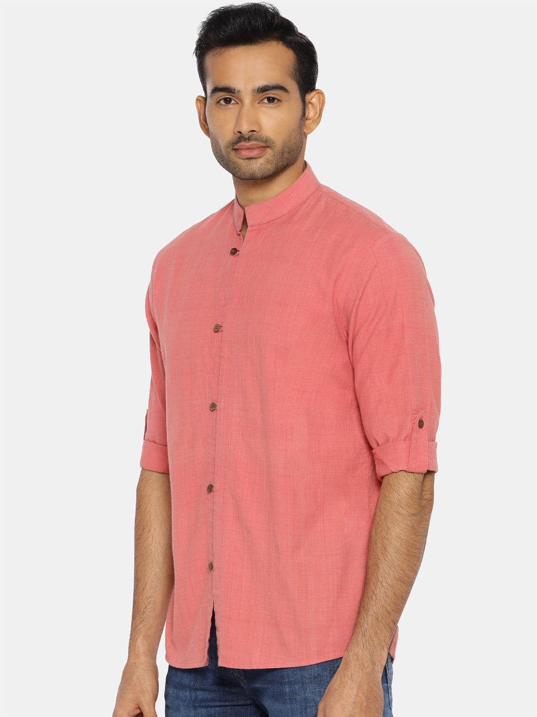 Flamingo pink mandarin collar shirt