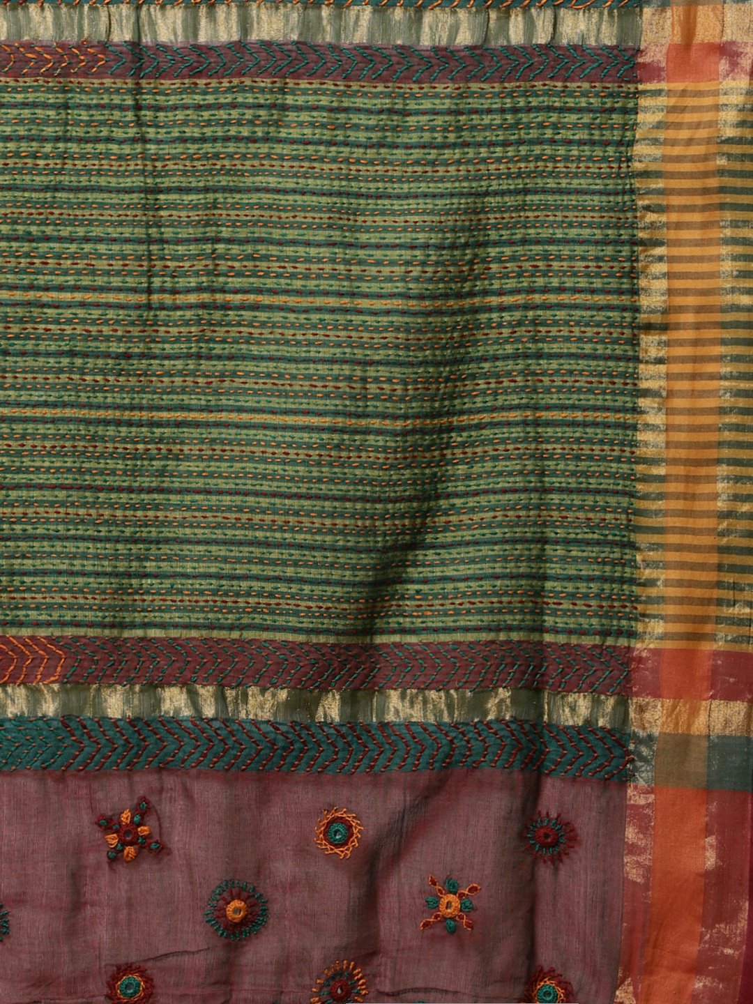 Red maroon hand embroidery cotton saree