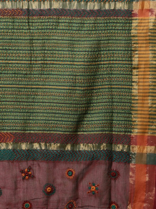 Red maroon hand embroidery cotton saree