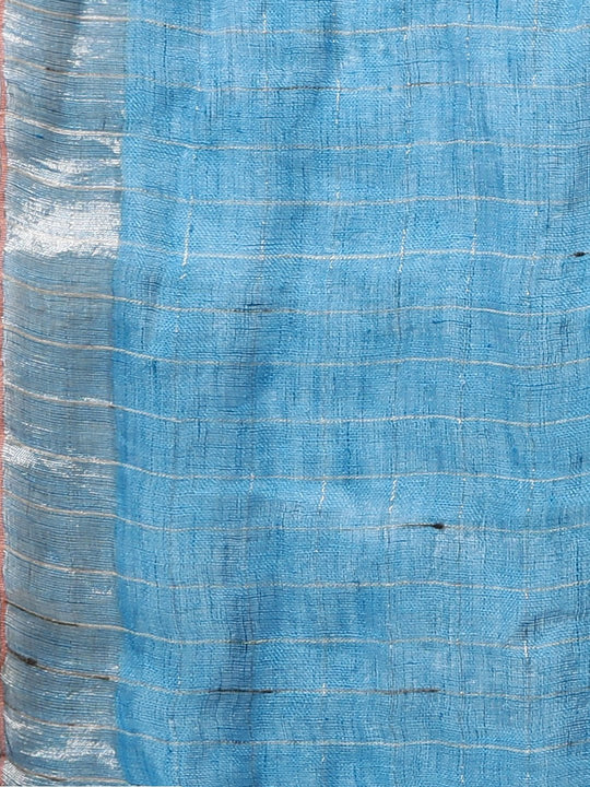 Sky blue linen handloom saree