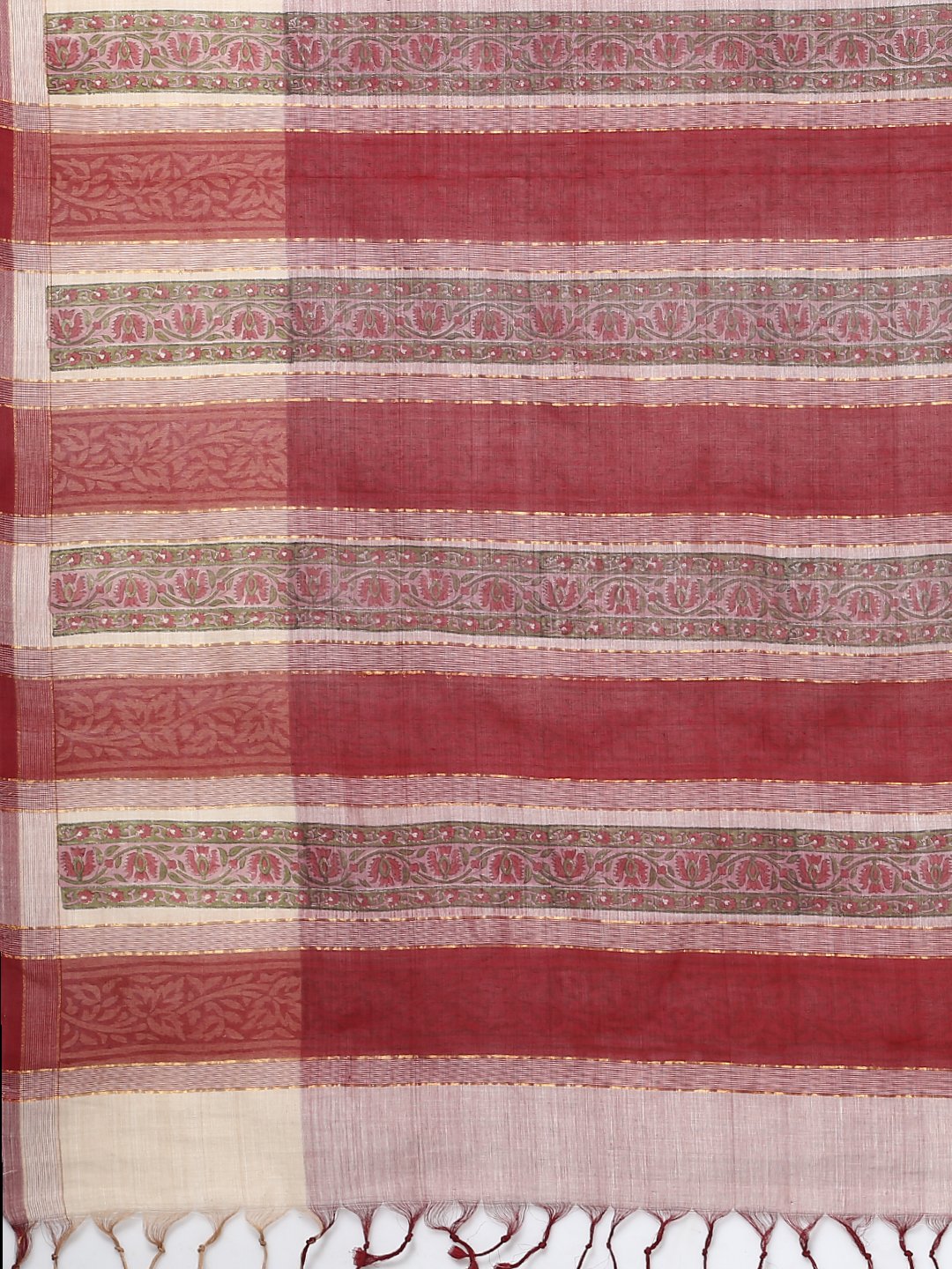 Light maroon block print cotton saree