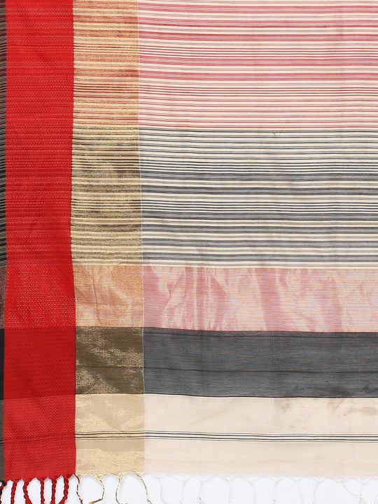 Beige silk cotton maheshwari saree