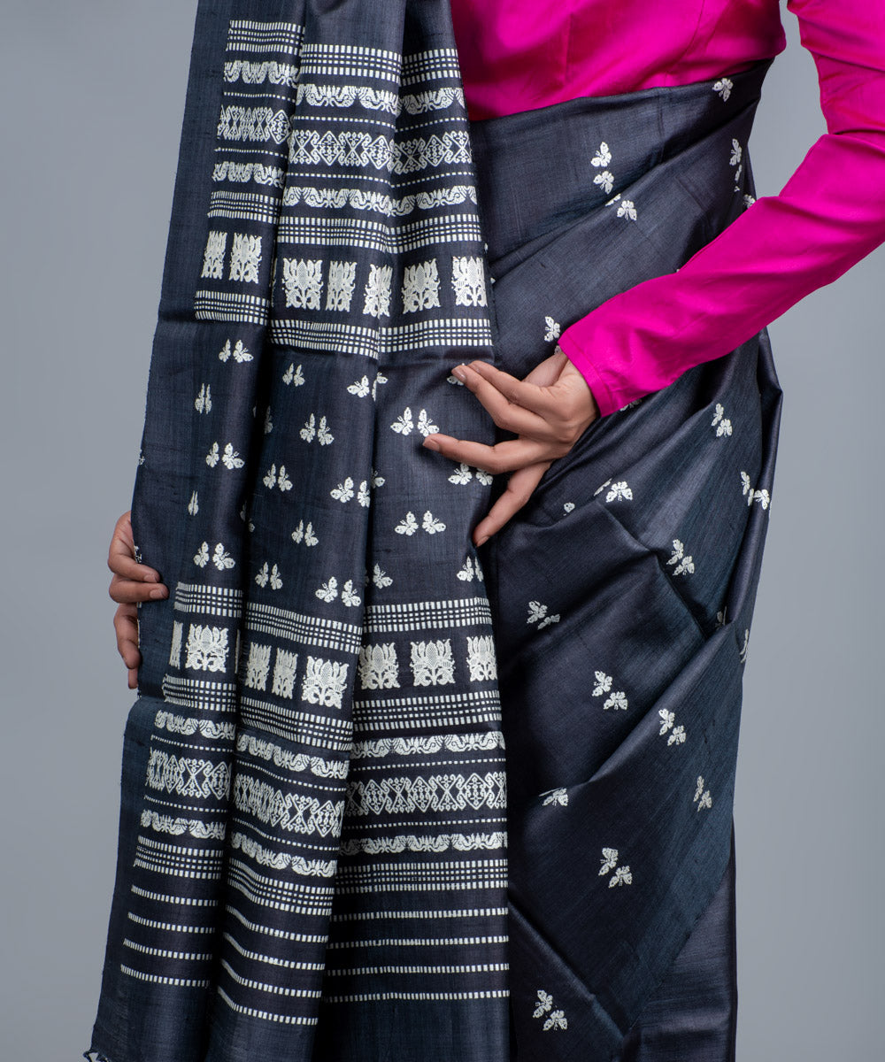 Charcoal handwoven jala gopalpur tussar saree