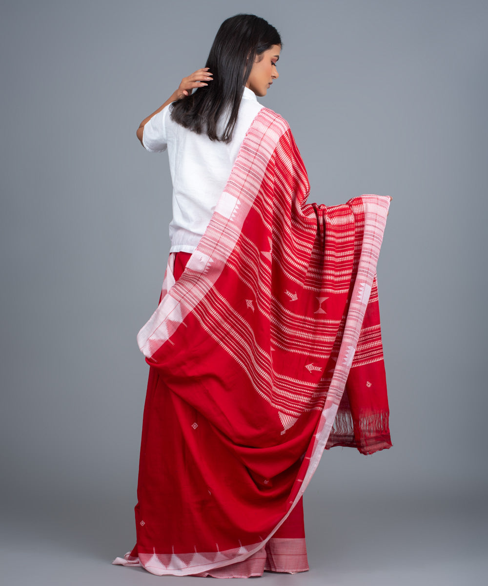 Red white handwoven cotton kotpad saree