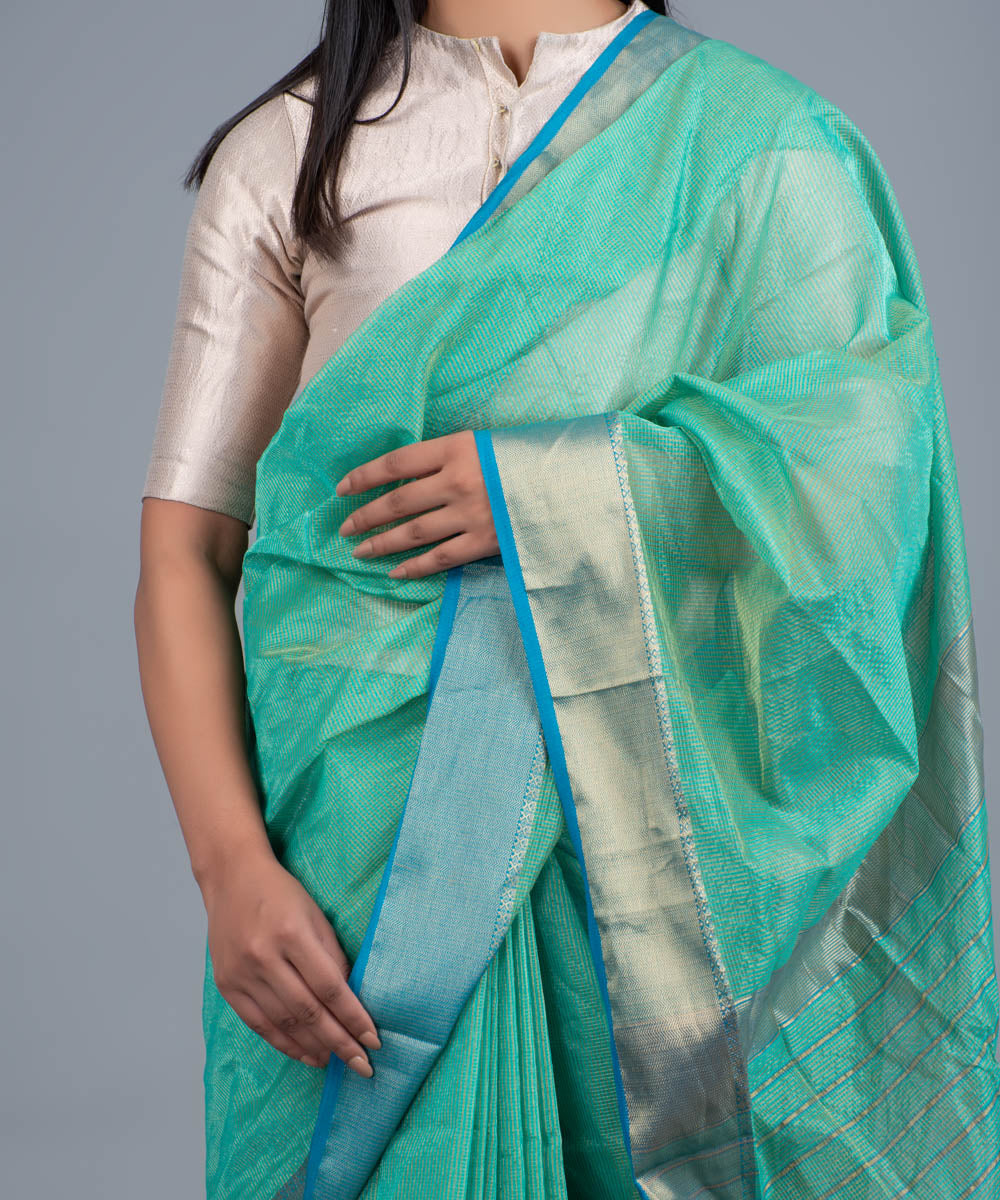 Sea green handwoven maheshwari cotton silk saree
