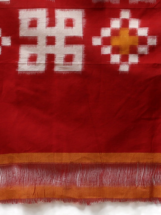 Blue red ikat handloom cotton saree
