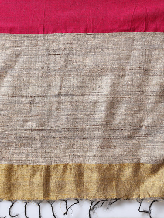 Brown Handloom Tussar Silk Saree