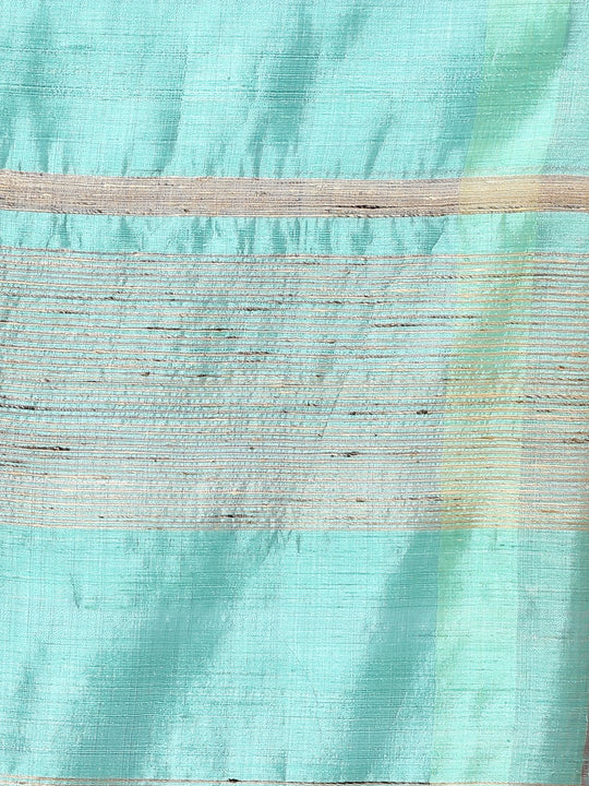 Aqua blue tussar silk saree