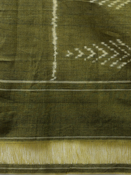 Grey green ikat handloom cotton saree