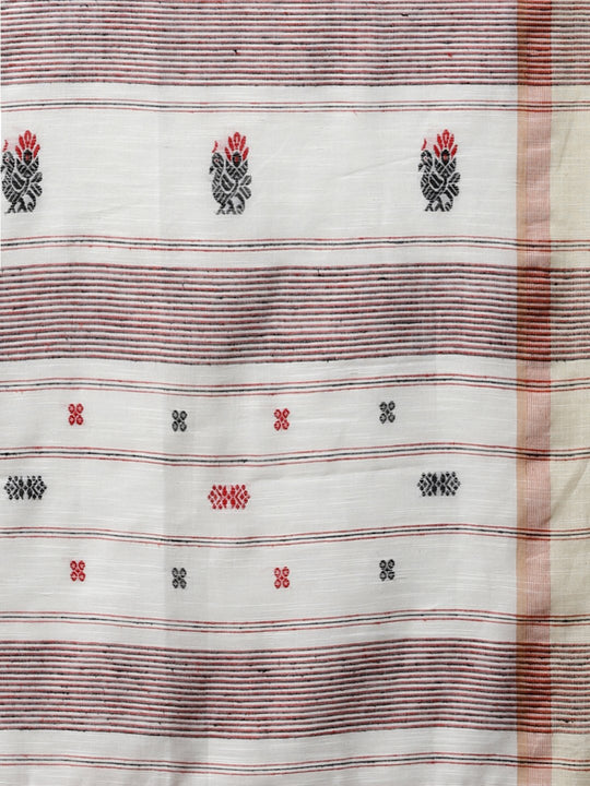 White handspun handloom cotton saree