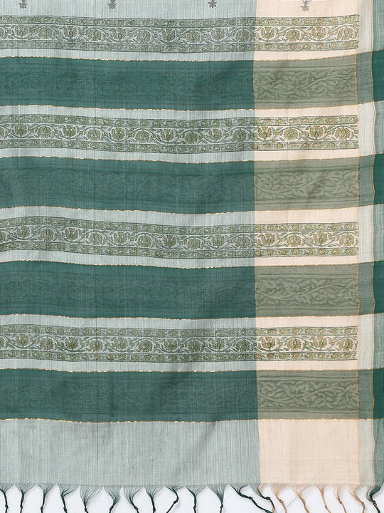 Light blue cotton block print saree