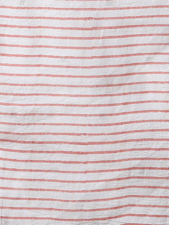 White pink cotton handblock print saree